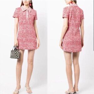 STAUD Flying Crosshatch Polo Mini Dress Red Textured Knit Collared Retro Mod 4